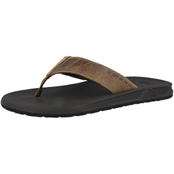 Reef Men Dark Brown Flip Flops Size 13 Leather Beach Contemporary Outdoor - Picture 1 of 11